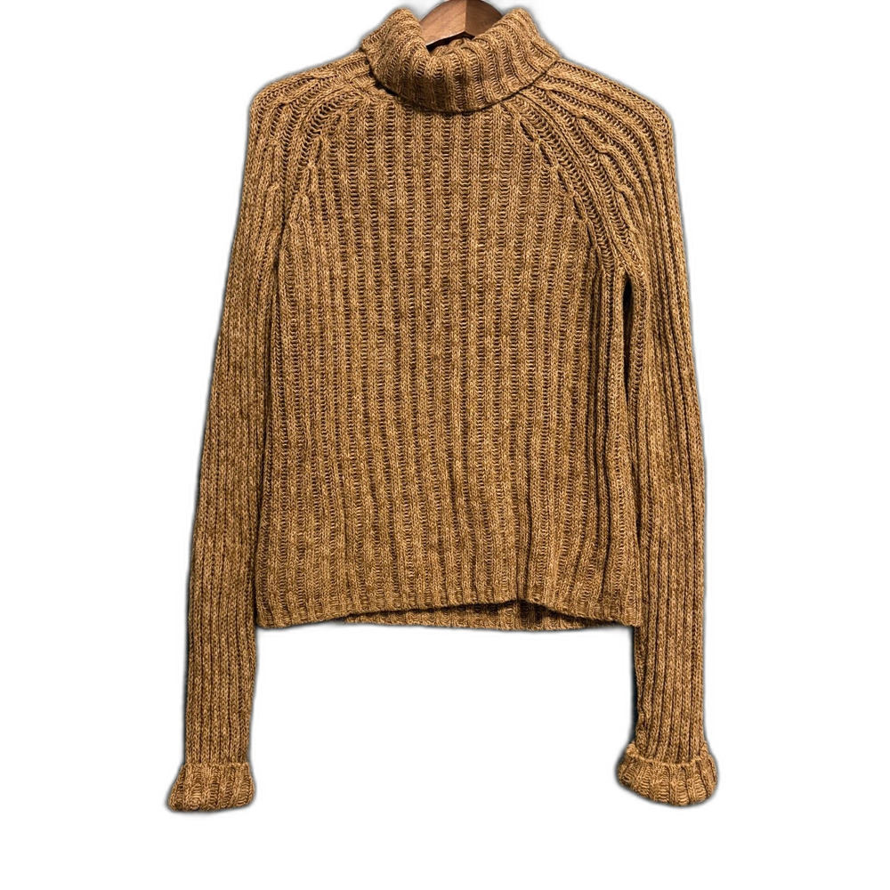 J.Crew Chunky Ribbed Turtleneck Sweater Camel Brown Cotton M Cozy Fall Preppy